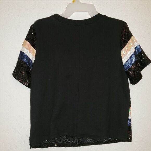 Forever 21 Striped Sequined Glam Boxy Night Out Festive Crew Neck Tee Shirt - Picture 5 of 5